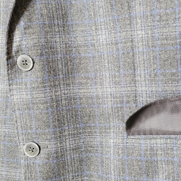Joseph Abboud Heritage Marzotto Super 110s 100% Wool Gray Blue Plaid Blazer✨️44R - Picture 6 of 15
